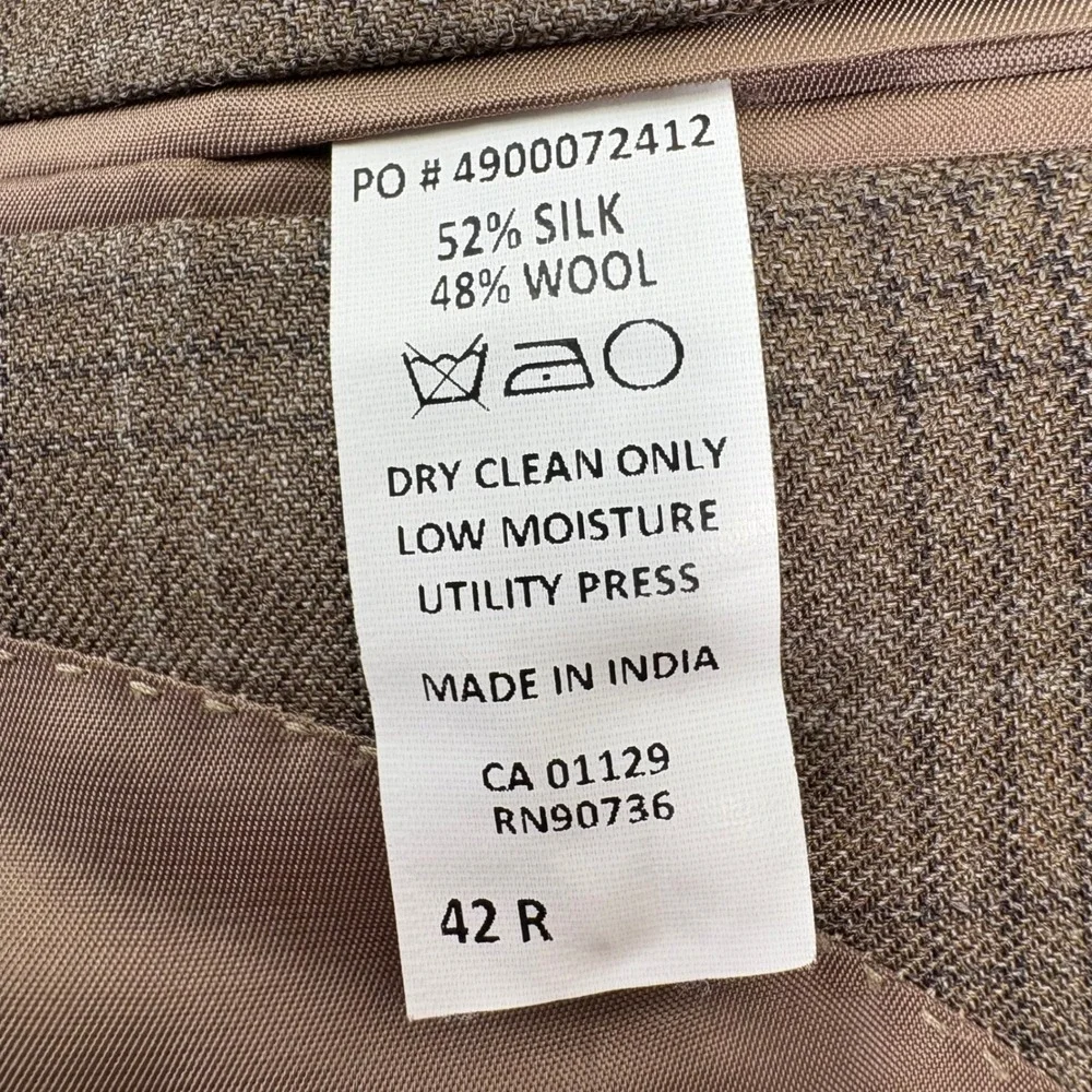 LAUREN Ralph Lauren Men's 42R Beige‎ Plaid Silk Wool Blazer Sport Coat Jacket